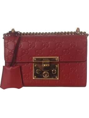 ♥️Gucci Padlock Mini Red Pearl Leather GG-Embossed Shoulder Bag♥️